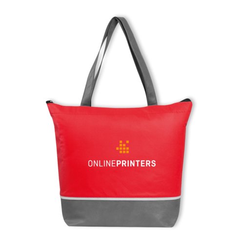 Borsa frigo rossa in tessuto non tessuto con zip e manici.