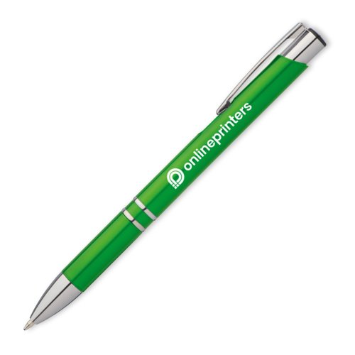 Penne a sfera in metallo verde con clip e pulsante.