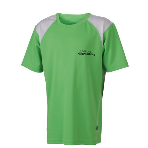 Maglietta da running funzionale verde per bambini a maniche corte.