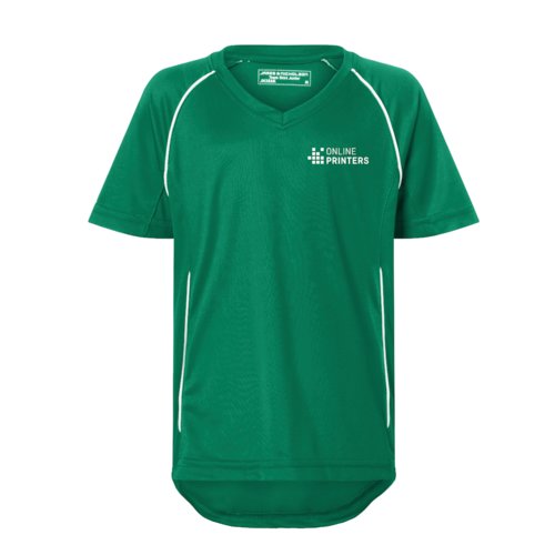 T-shirt sportiva da bambino con scollo a V e maniche corte.