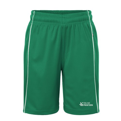 Pantaloncini sportivi verdi in materiale funzionale con elastico in vita.