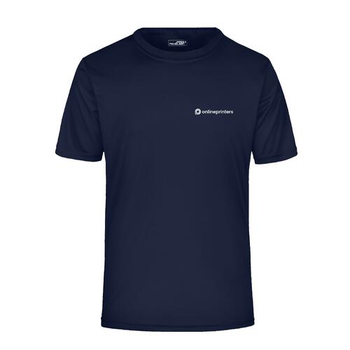 T-shirt in poliestere nero-blu da uomo con maniche corte.