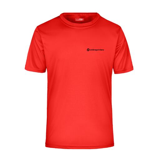 T-shirt rossa in poliestere a maniche corte.