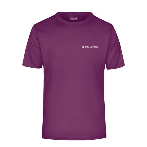 T-shirt da uomo viola in poliestere con maniche corte.