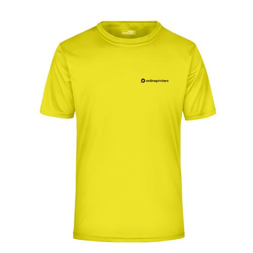 T-shirt da uomo in poliestere giallo neon a maniche corte.