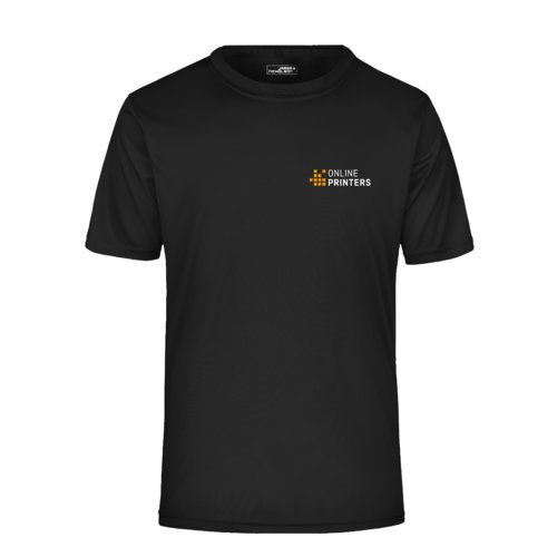 T-shirt nera in poliestere a maniche corte da uomo.