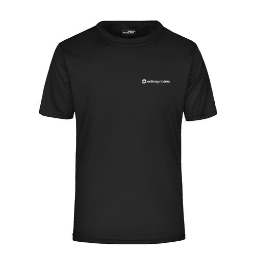 T-shirt nera in poliestere a maniche corte da uomo.