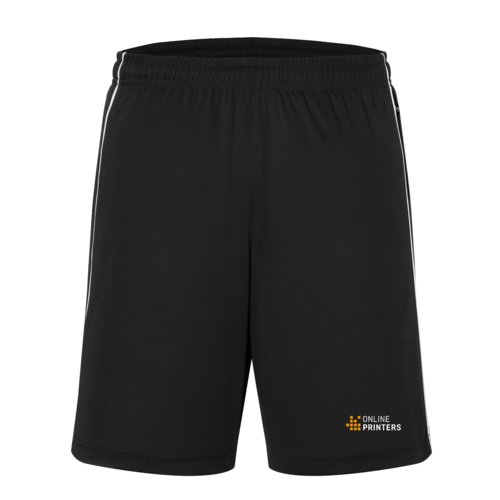 Pantaloncini in poliestere bianchi e neri con elastico in vita e coulisse.