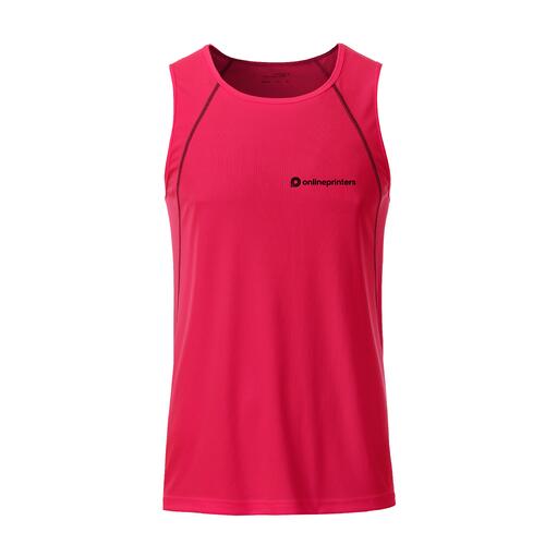 Canotta sportiva da uomo in poliestere rosa neon/grigio.