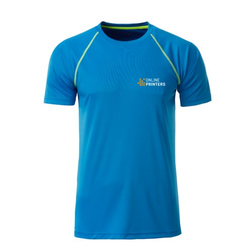 T-shirt blu in poliestere a maniche corte.