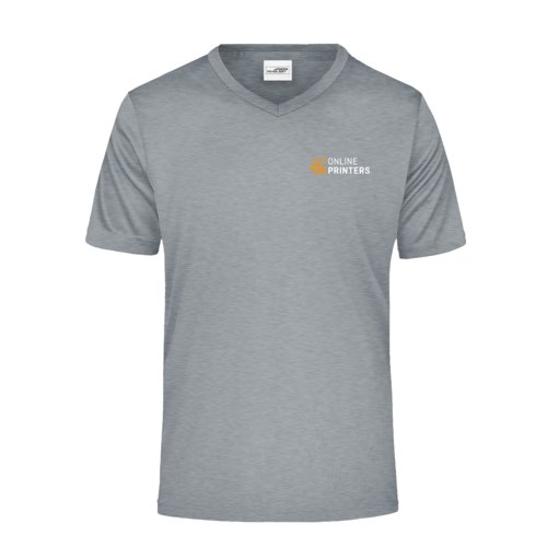 T-shirt da uomo grigio mélange in poliestere con scollo a V.
