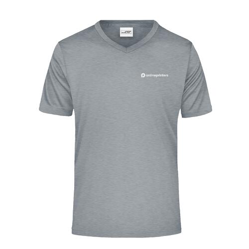 T-shirt da uomo grigio m�lange in poliestere con scollo a V.