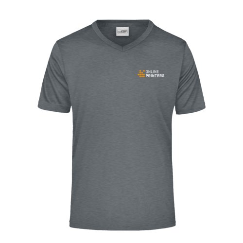 T-shirt in poliestere grigio scuro mélange con scollo a V.