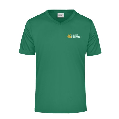 T-shirt verde da uomo in materiale funzionale con scollo a V.
