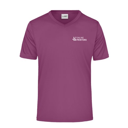 T-shirt da uomo viola in poliestere con scollo a V.