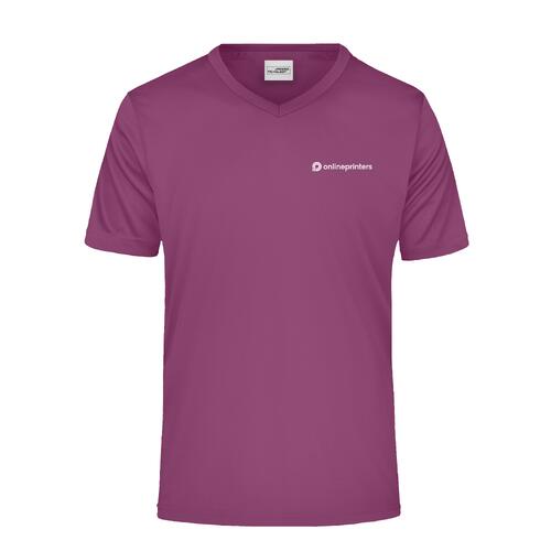 T-shirt da uomo viola in poliestere con scollo a V.