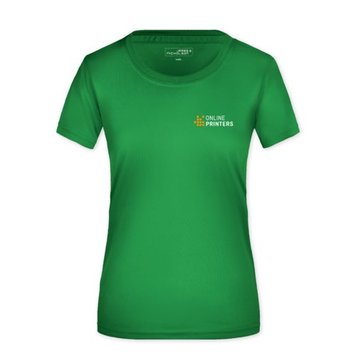 T-shirt verde da donna in materiale funzionale a maniche corte.