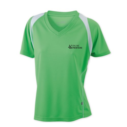 Maglietta sportiva da running da donna con scollo a V e maniche corte.