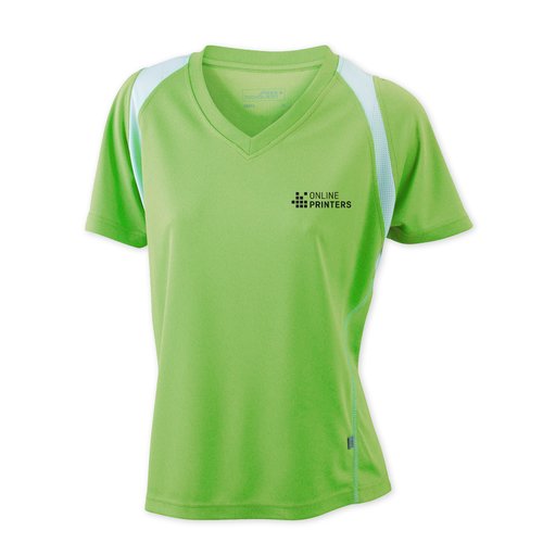 Maglietta sportiva da running da donna con scollo a V e maniche corte.