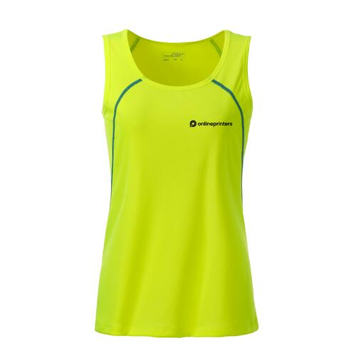 Canotta sportiva in poliestere giallo neon/blu da donna.