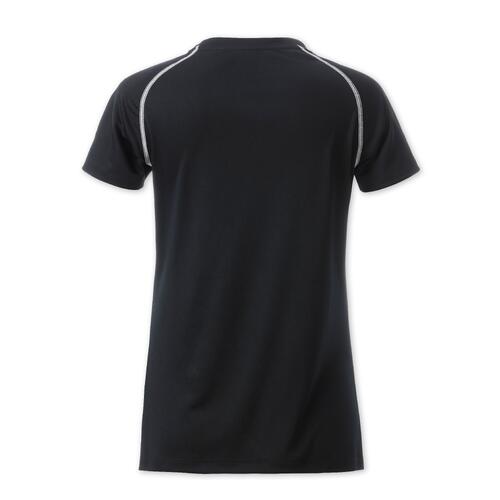 T-shirt in poliestere bianco e nero da donna con maniche corte.