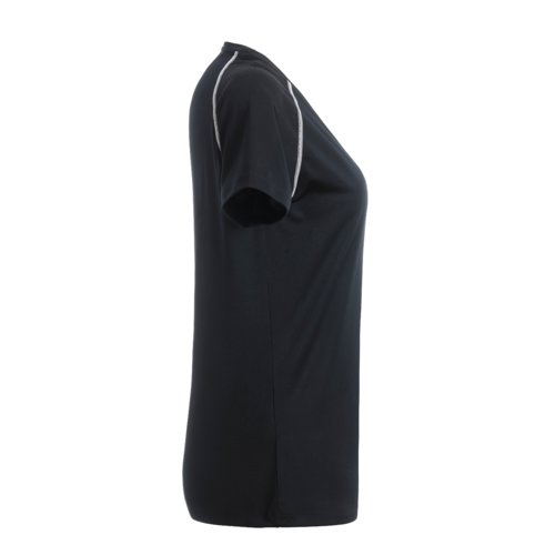 T-shirt da donna nera e bianca in poliestere con maniche corte.