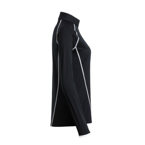 Maglia a maniche lunghe nera da donna in poliestere con taglio sportivo.
