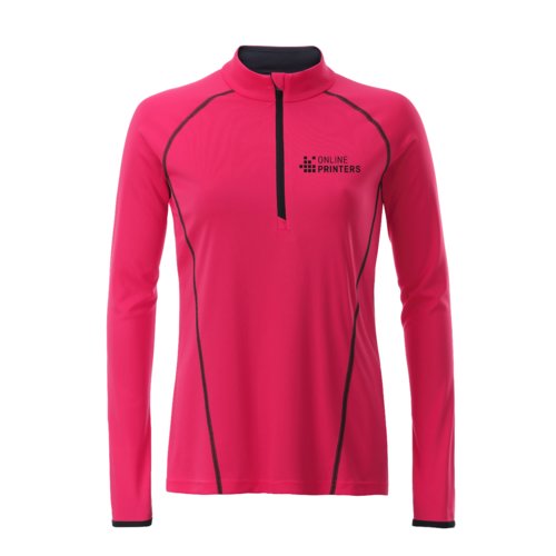 Maglia a maniche lunghe rosa in poliestere con cerniera da donna.
