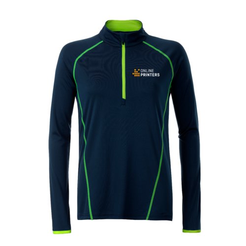 Maglia a maniche lunghe in poliestere blu navy con cerniera.