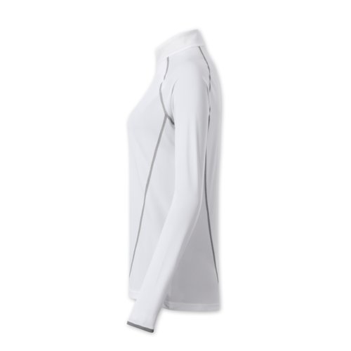 Maglia bianca a maniche lunghe in poliestere con collo alto.