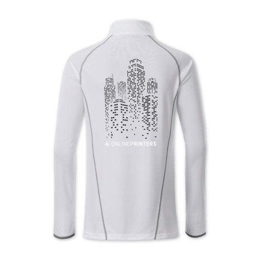Maglia a maniche lunghe bianca in poliestere da donna con cerniera.