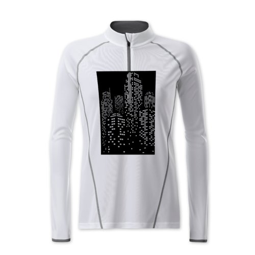 Maglia a maniche lunghe bianca in poliestere con cerniera.