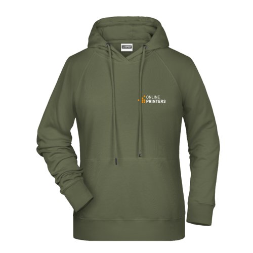 Felpa con cappuccio verde in tessuto da donna con cappuccio e coulisse.