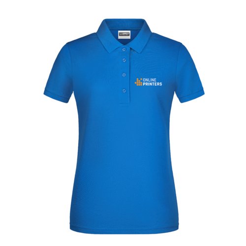 Polo da donna blu royal in cotone con abbottonatura corta.