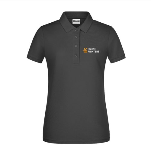 Polo da donna nera in cotone con abbottonatura corta.