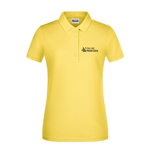 Polo in cotone giallo da donna con abbottonatura corta.