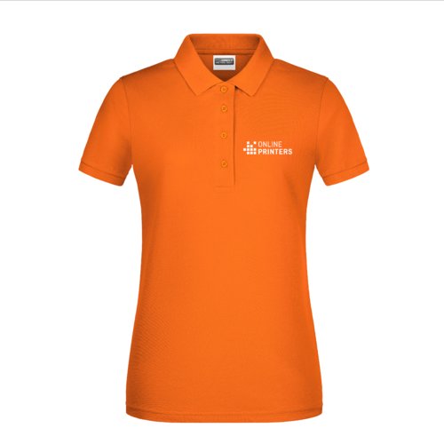 Polo da donna arancione in cotone con abbottonatura corta.