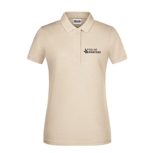 Polo beige in cotone da donna con abbottonatura corta.