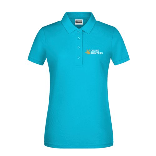 Polo in cotone turchese da donna con abbottonatura.