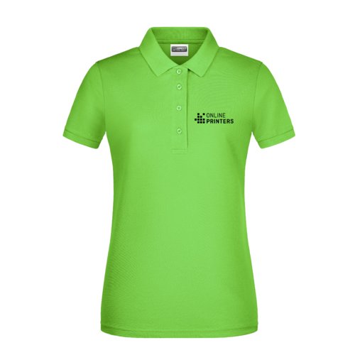 Polo in cotone verde mela da donna con abbottonatura corta.