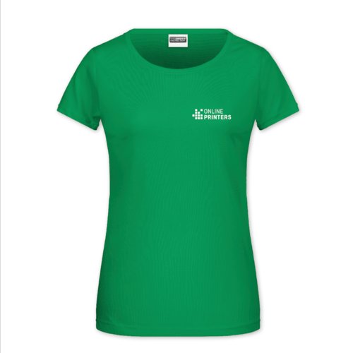 T-shirt verde da donna in cotone con maniche corte e scollo rotondo.
