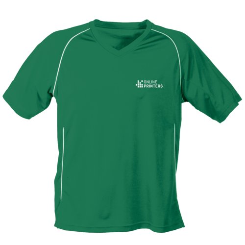 T-shirt sportiva verde in materiale funzionale con scollo a V.