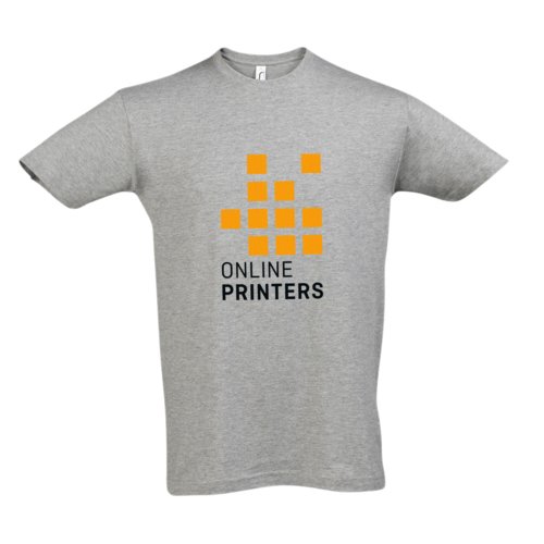 T-shirt grigia in cotone con maniche corte e collo rotondo, unisex.