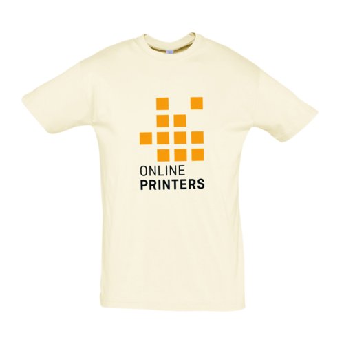 T-shirt beige in cotone con maniche corte e collo rotondo.