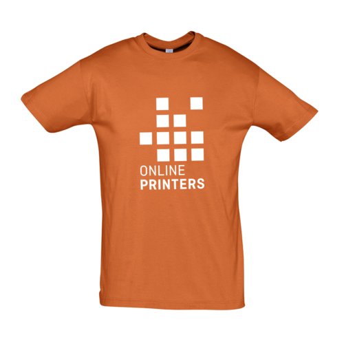 T-shirt arancione in cotone con maniche corte e collo rotondo.