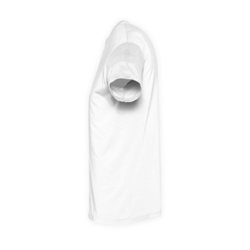 T-shirt unisex bianca in cotone con maniche corte.
