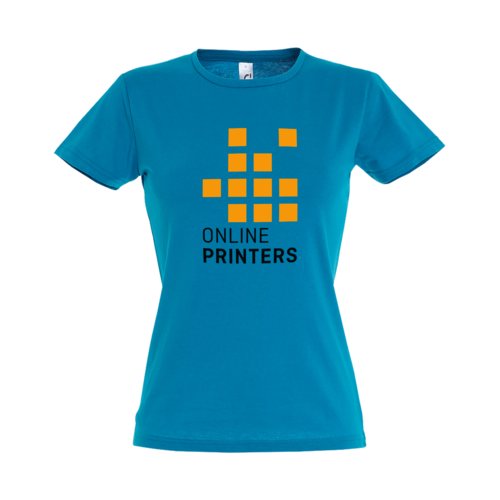 T-shirt da donna in cotone blu acqua con maniche corte.