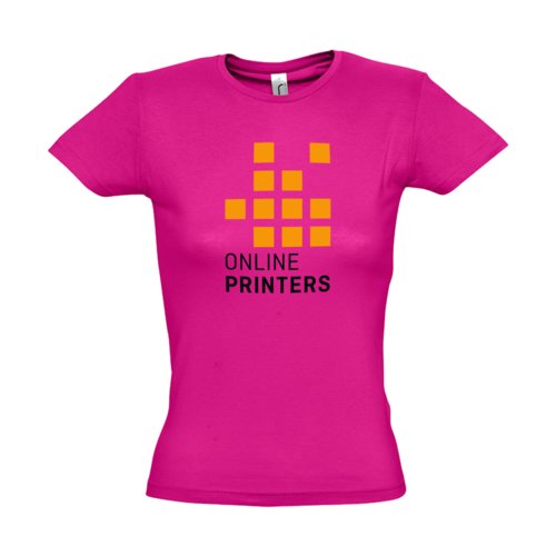T-shirt da donna in cotone fucsia a maniche corte.