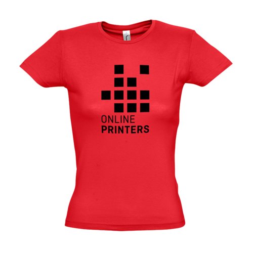 T-shirt rossa in cotone da donna con maniche corte e taglio aderente.