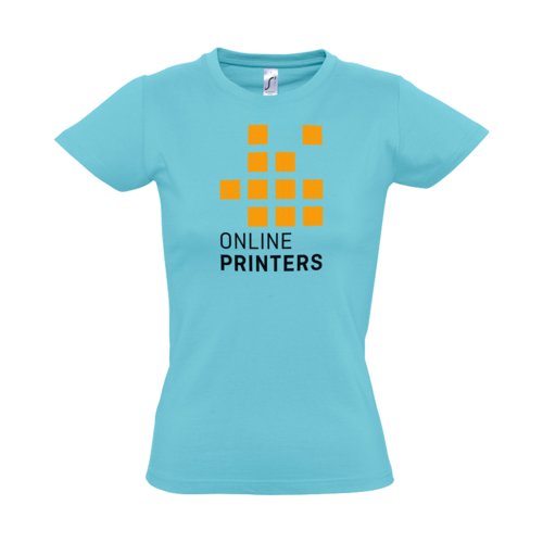 T-shirt in cotone blu atollo da donna con maniche corte.